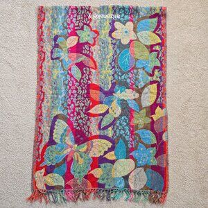 NWOT 100% Wool Woven Scarf Butterfly Flowers Colorful Vibrant